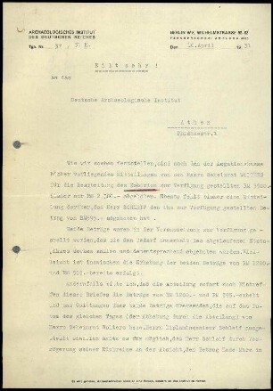 G. Rodenwaldt an DAI Athen
