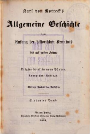 Allgemeine Geschichte : vom Anfang der historischen Kenntniß bis auf unsere Zeiten ; Originalwerk in neun Bänden. 7.