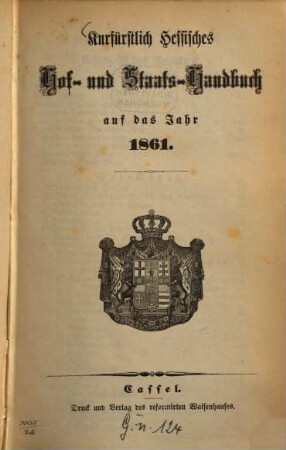 Kurfürstlich Hessisches Hof- und Staatshandbuch, 1861