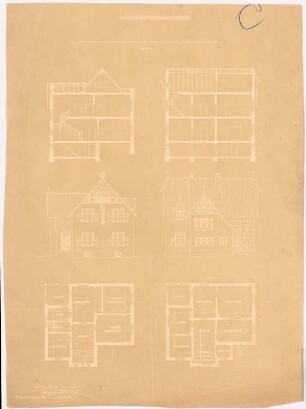 St. Liborius (mit Pfarrhaus), Dortmund-Körne: Pfarrhaus, Schnitte, Ansichten und Grundrisse 1:100