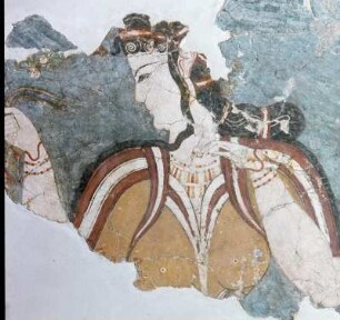 Athen. Archäologisches Nationalmuseum. Dame im Opfergestus. Fresko aus Mykene, Fund 1970