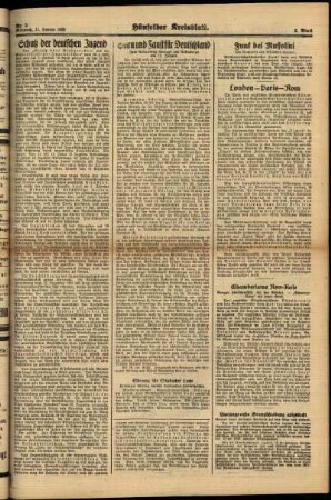 Zweite Ausgabe vom Mittwoch, den 11. Januar 1939.