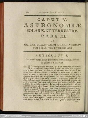 Caput V. Astronomiae Solaris, Et Terrestris Pars III. De Motibus Planetarum Secundariorum Tum E Sole, Tum E Tellure Visis