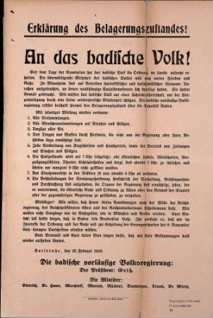Erklärung des Belagerungszustandes über die Republik Baden