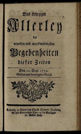 Den 12. Sept. 1752. Sieben und dreysigstes Stück.