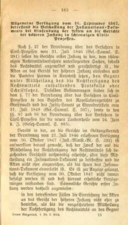 Allgemeine Verfügung vom 10. September 1867