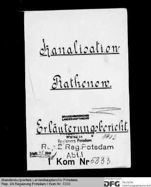 Erläuterungsbericht zur Kanalisation der Stadt Rathenow
