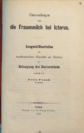 Untersuchungen über die Frauenmilch bei Icterus : Inaug.-Diss.