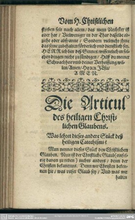 Die Articul des heiligen Christlichen Glaubens