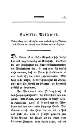 Zwölfter Abschnitt - Beschreibung der wichtigsten und merkwürdigsten Pflanzen und Bäume im französischen Guiana und zu Cayenne.