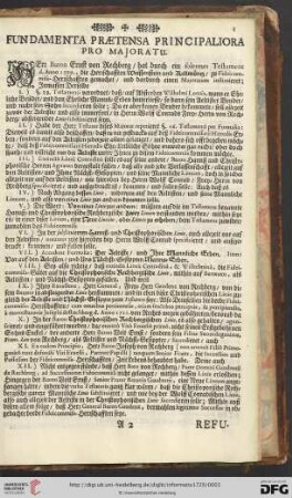 Fundamenta praetensa principaliora pro majoratu