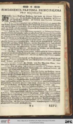 Fundamenta praetensa principaliora pro majoratu