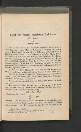 Ueber den Verlauf chemischer Reaktionen bei Gasen.