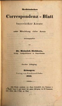 Medicinisches Correspondenz-Blatt bayerischer Aerzte. 2. 1841