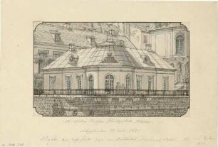 Das Atelier Ernst Rietschels, ab 1833 (vormals Brühlscher Gartensaal, ab 1828 Technische Bildungsanstalt), auf der Brühlschen Terrasse (Brühlscher Garten), 1861 (abgerissen), heute Rietschel Denkmal