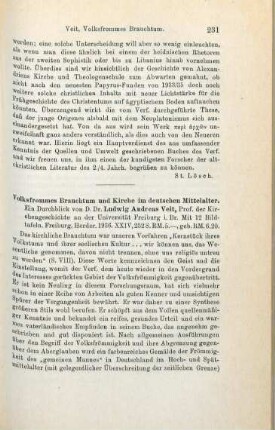 231-232 [Rezension] Veit, Ludwig Andreas, Volksfrommes Brauchtum und Kirche im deutschen Mittelalter