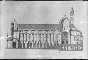 Dom Sankt Maria und Sankt Stephan zu Speyer: Längsschnitt nach Norden mit der Neumannschen Westfassade