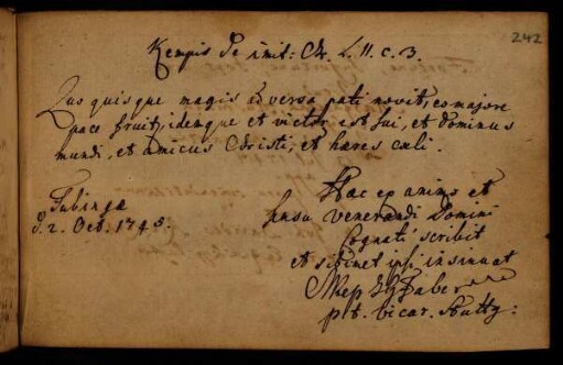 Faber, Johann Gottfried. Tübingen, 02.10.1743.