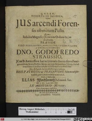 Dissertatio Iuridica, Sistens Ius arcendi Forenses ob metum Pestis
