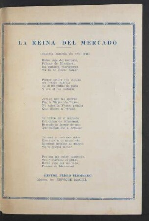 La reina del mercado : (Canción porteña del año 1840)