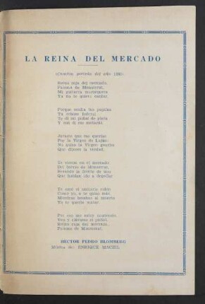 La reina del mercado : (Canción porteña del año 1840)