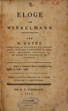 Eloge De Winkelmann