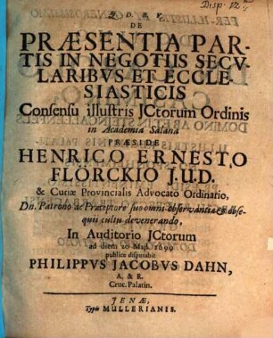 De Praesentia Partis In Negotiis Secularibus Et Ecclesiasticis