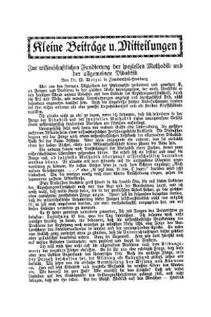 Zur wissenschaftlichen Fundierung der speziellen Methodik und der allgemeinen Didaktik
