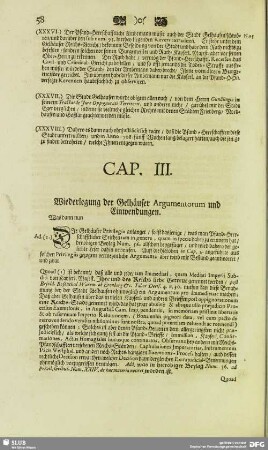 Cap. III, Widerlegung der Gelhäuser Argumentorum und Einwendungen