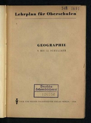 1954: Geographie : 9. bis 12. Schuljahr