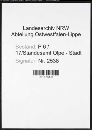 Heiratsregister Standesamt Olpe-Stadt