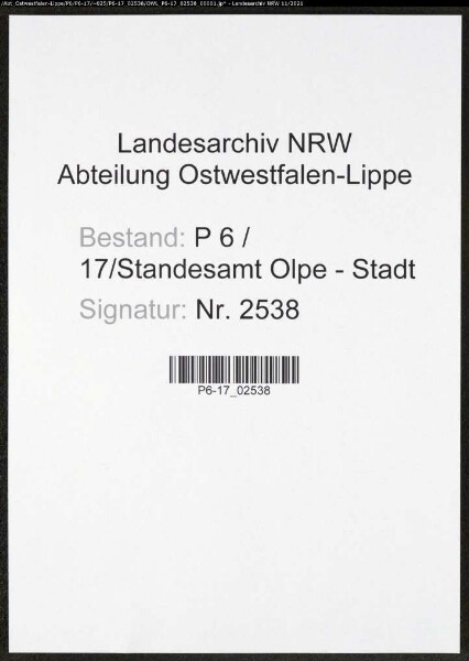 Heiratsregister Standesamt Olpe-Stadt