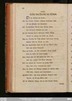 XXIII. Ueber den Verfall der Sitten.