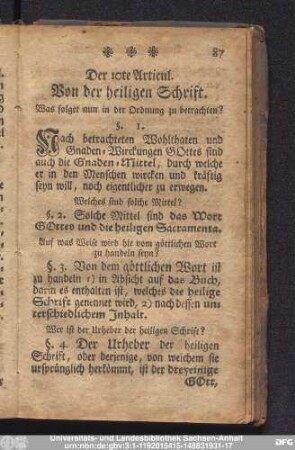 Der 10te Articul. Von der heiligen Schrift.