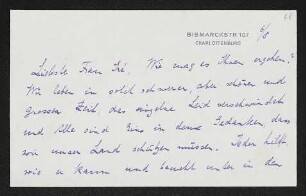 Brief von Clara Jonas an Margarete Hauptmann