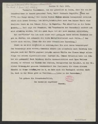 Brief an Jakob Wassermann : 21.07.1923