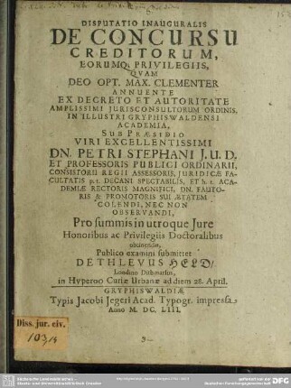 Disputatio de concursu creditorum