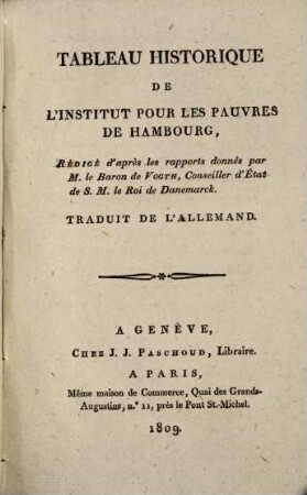 Tableau historique de l'institut pour les pauvres de Hambourg