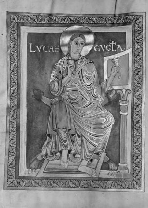 Ms 18383, Evangeliar aus Sankt Lorenz in Lüttich, fol. 84v: Evangelistenbild Lukas