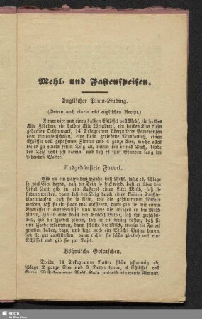 Mehl- und Fastenspeisen