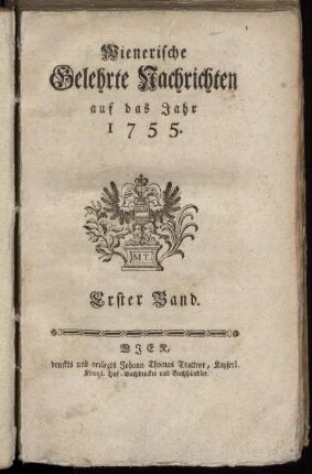 1: Wienerische Gelehrte Nachrichten auf das Jahr 1755