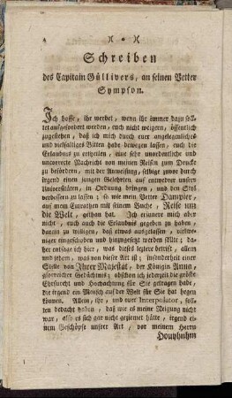 Schreiben des Capitain Güllivers, an seinen Vetter Sympson.