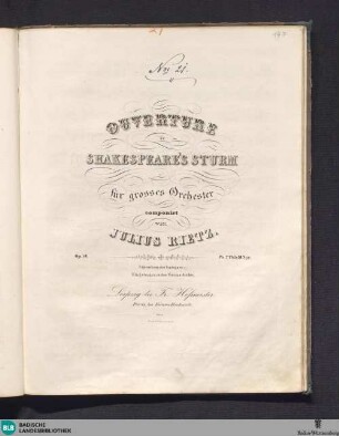 Ouverture zu Shakespeare's Sturm : für grosses Orchester : Op. 14