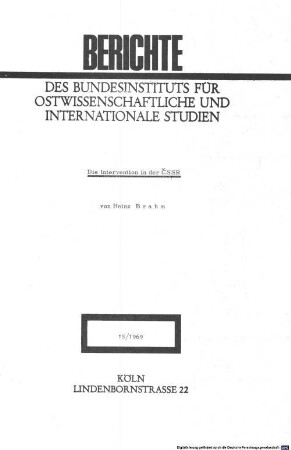 Die Intervention in der ČSSR