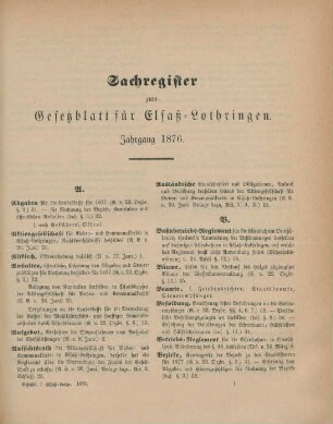 Sachregister zum Gesetzblatt für Elsaß-Lothringen. Jahrgang 1876