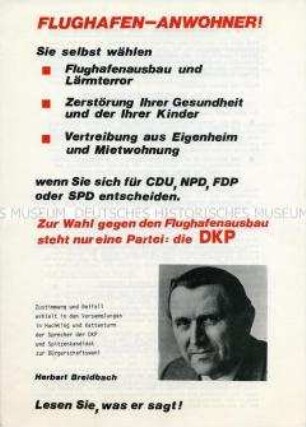 Propagandaschrift der DKP Bremen zur Bürgerschaftswahl 1971 gegen den Ausbau des Flughafens