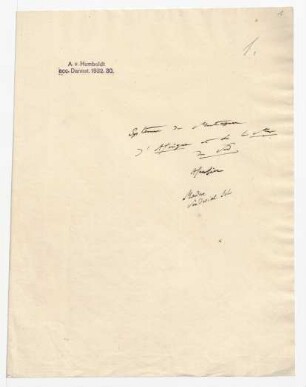 Umschlag mit Aufschrift von Humboldts Hand: "Systémes de Montagnes d'Afrique et du le Mer du Sud."