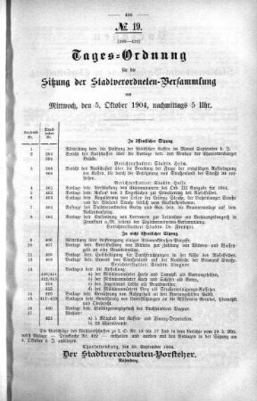 Tages-Ordnung, 05. Oktober 1904