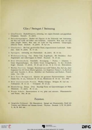 Glas / Steingut / Steinzeug (Nr. 1-11)