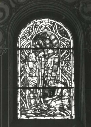 Glasfenster "Die Sünderin vor Christus" : Gußmann, Otto. Glasfenster "Die Sünderin vor Christus". Bleiverglasung; 200 x 120 cm. 1909. Dresden-Striesen, Versöhnungskirche